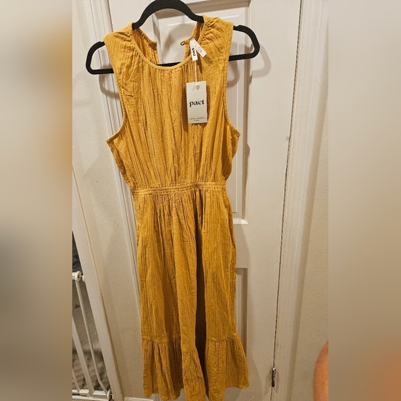 Pact Dresses & Skirts - Pact Women's Mustard Coastal Double Gauze Cutout Midi Dress L